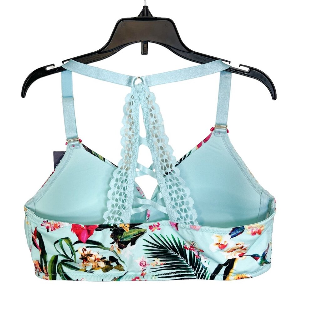 CACIQUE NWT Lane Bryant Boost Plunge‎ Lace Green Floral Racerback Bra Size 40D - Picture 2 of 10